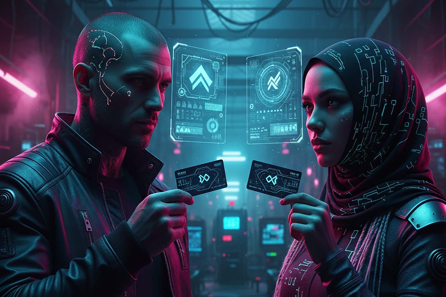 نمایی از تعامل حرفه ای افراد در حال تبادل کارت ویزیت که نقش آن در کنار لینکدین را نمایش می دهد