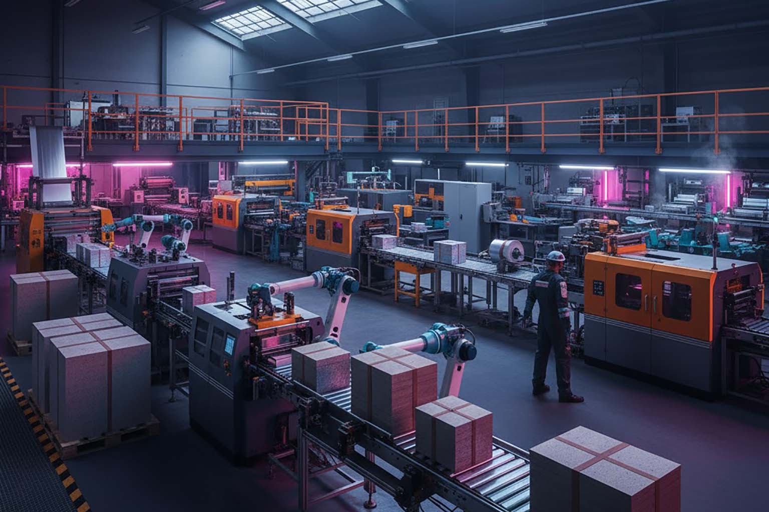 نمای عمومی از محیط چاپخانه مدرن که در آن از مواد قابل بازیافت برای چاپ سبز استفاده می شود